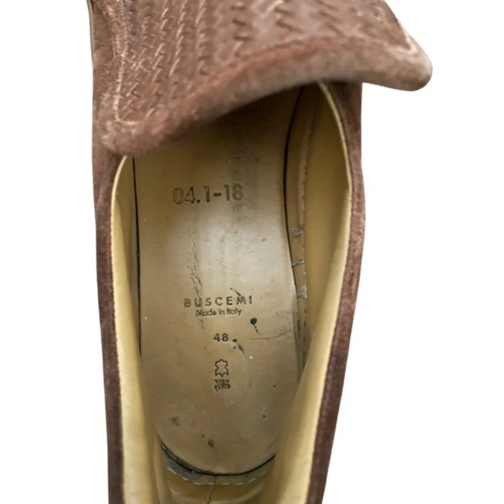 BUSCEMI Mens Brown‎ Woven Leather Suede Slip On Loafers Italy 48 Quiet Luxury